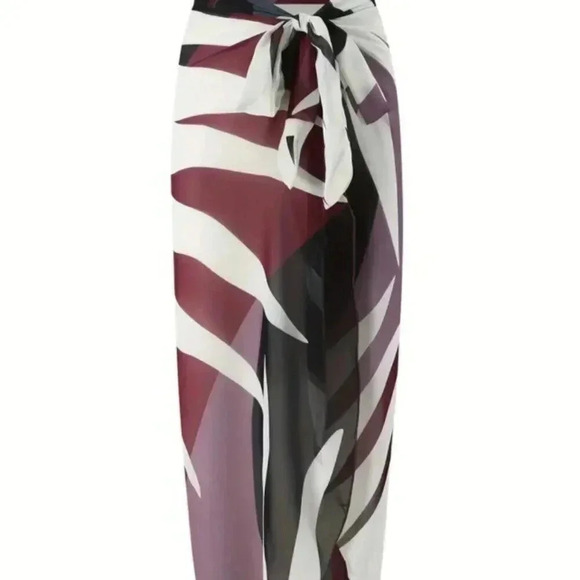 Beaded One Shoulder 2 Piece Swimsuit (Color: Burgundy) - Picture 4 of 5